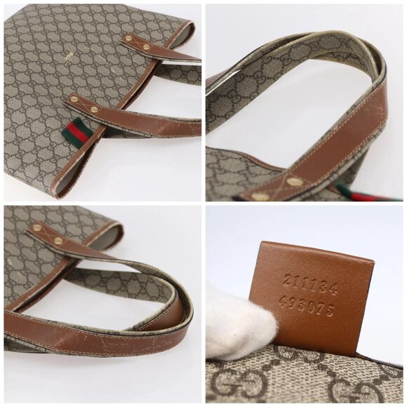GUCCI GG Supreme Web Sherry Line Tote Bag PVC Beige Red 211134 Auth 153074 - Picture 16 of 16